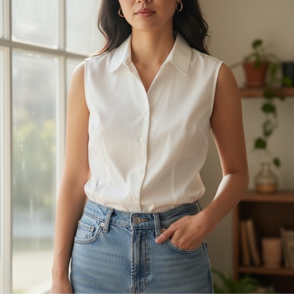 Jones New York Classic White Sleeveless Blouse